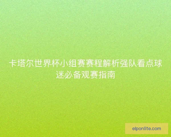 卡塔尔世界杯小组赛赛程解析强队看点球迷必备观赛指南